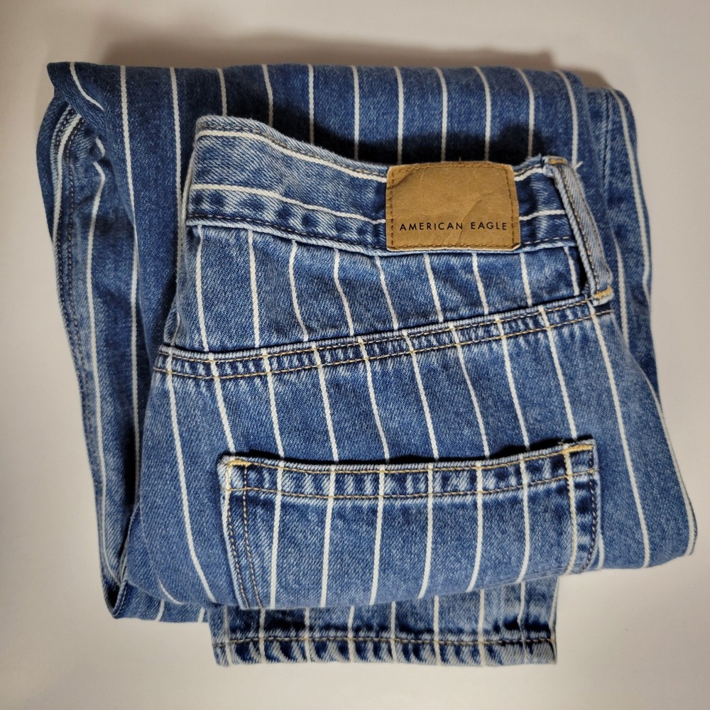 American Eagle Pinstripe High Waisted Mom Jeans Sz 0 Denim Retro Streetwear - Picture 9 of 10